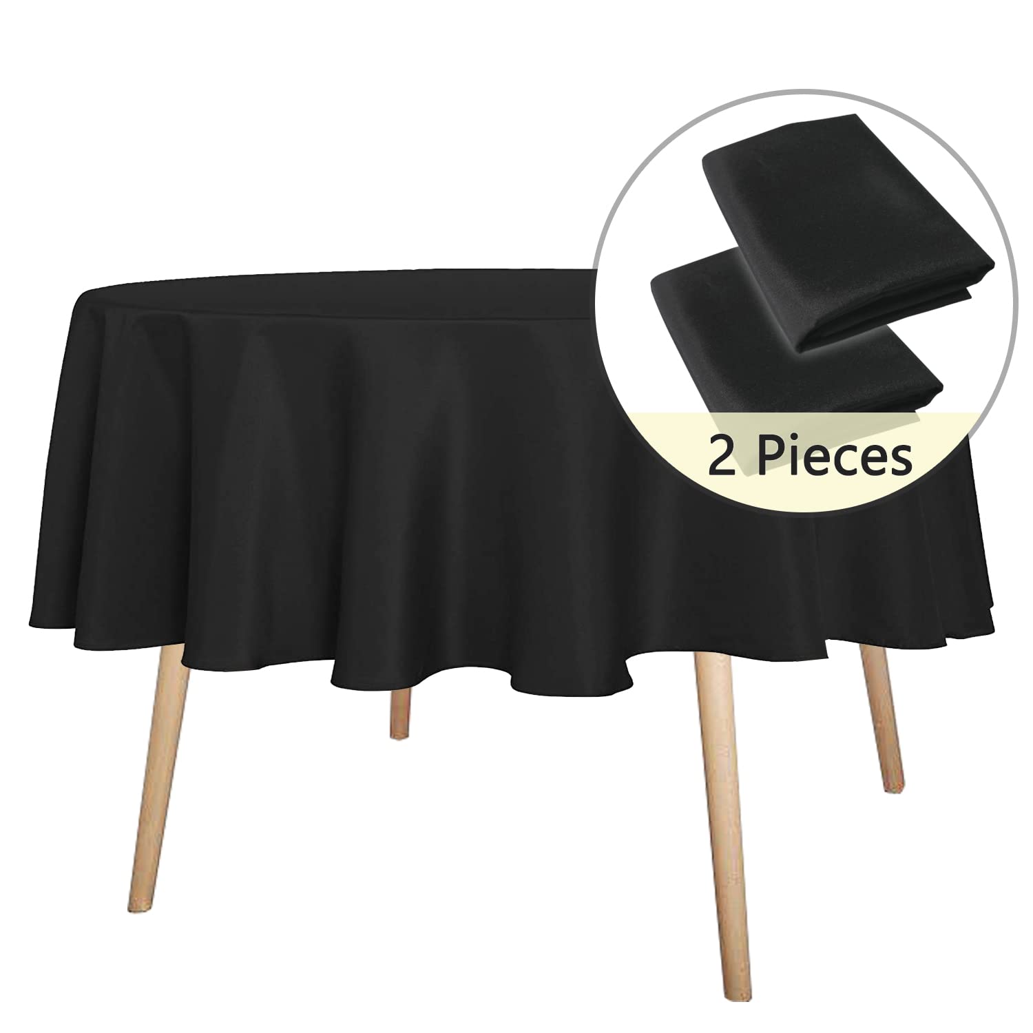 Sancua 2 Pack Round Tablecloth 70 Inch Black, Stain And Wrinkle Resistant Table Cloth - Washable Polyester Table Cover For Dinin